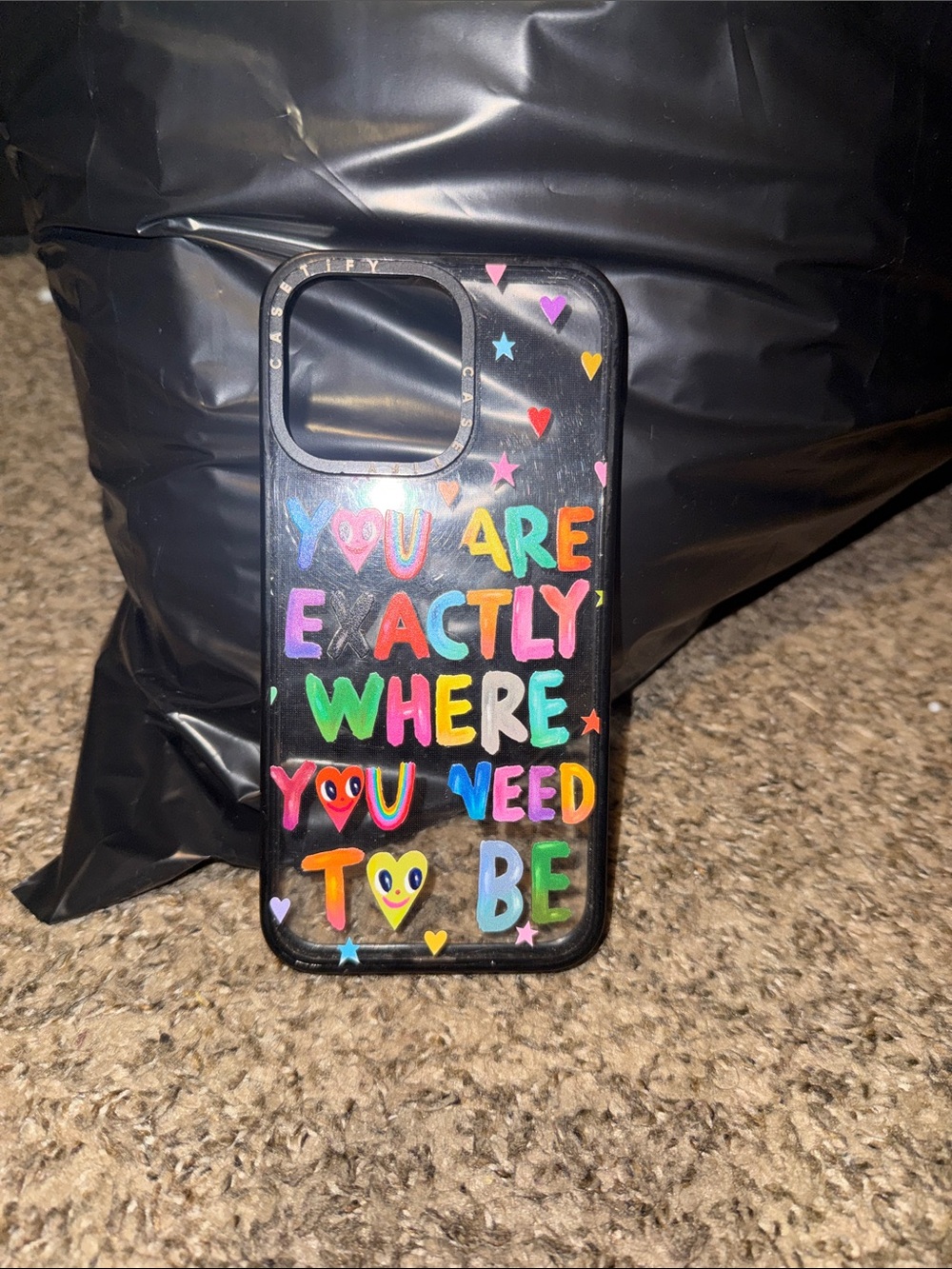 Casetify Black Phone Case with Multicolor Inspirational Lettering